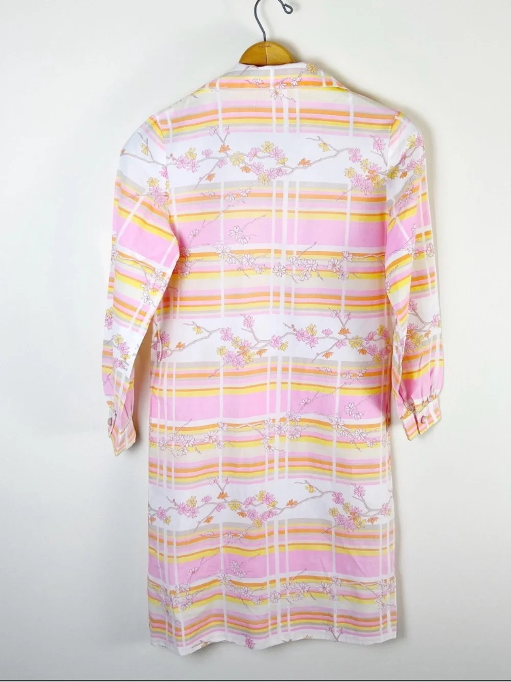 Vintage 70s Pink and Yellow Midi Shirt Dress - Picture 2 of 7